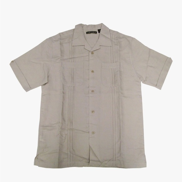 Cubavera Tuck Front Panel Cream Short Sleeve Shirt Size Small - Picture 1 of 7